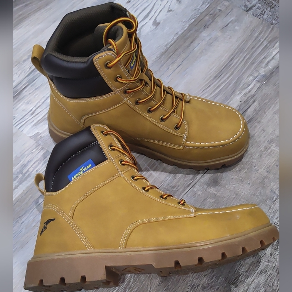 Goodyear Men's Steel Toe Work Boots - Size 10.5 Tan and Brown